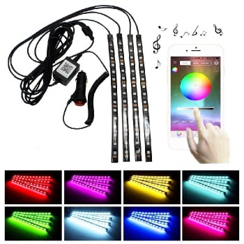 Xtreme Cable Smart Car LED Strips that Sync to Music - Bluetooth - RGB - Pack of 4