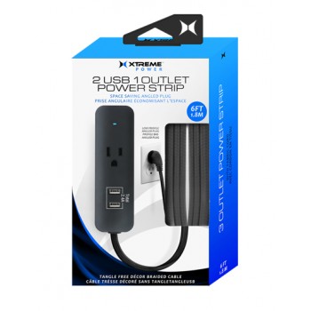 Xtreme 2 USB 1 Outlet Power Strip w/ 6Ft Fabric Cord
