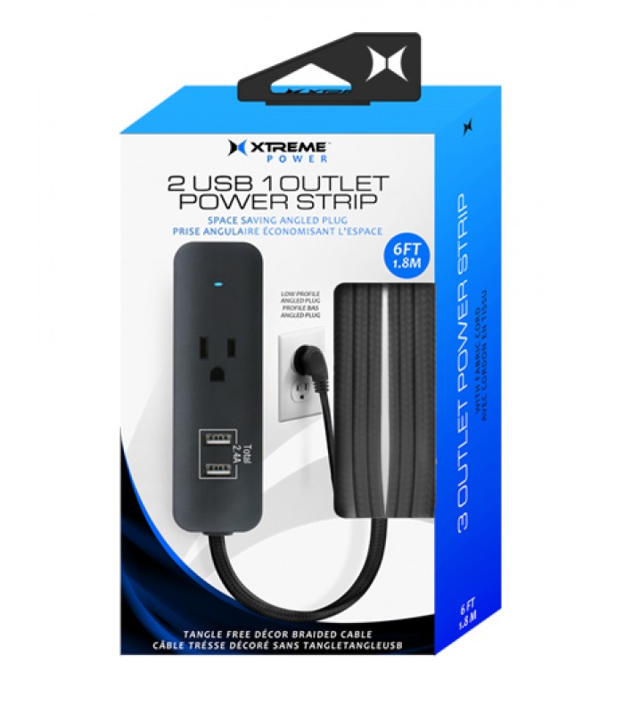 Xtreme 2 USB 1 Outlet Power Strip w/ 6Ft Fabric Cord