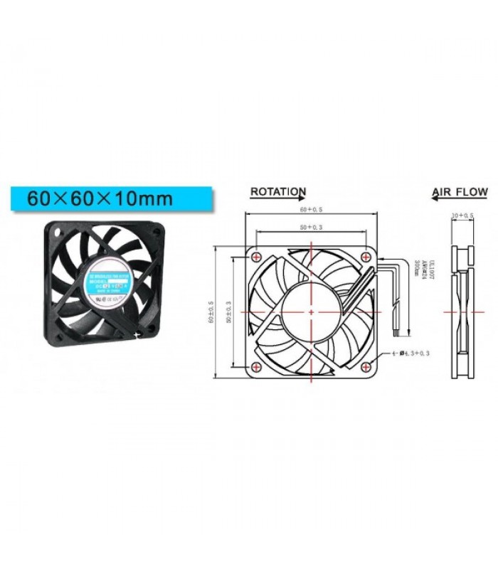 Brushless DC Cooling Fan 12V 60mm x 60mm x10mm 2 PIN WIRE