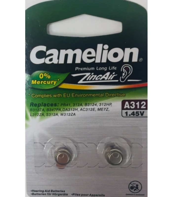 CAMELION 1.45V ZINC AIR HEARING AID BATTERY (2 PCS) A312