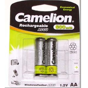 Piles Camelion rechargeables AA NI-CD 1.2V 600mAh - Paquet de 2