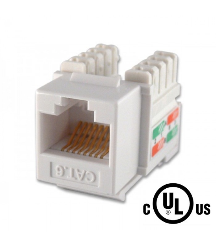 Linkit Security CAT6 RJ45 keystone jack, 90 degree , 50u gold , 110 White, cULus certified