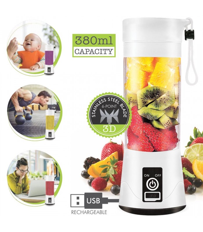 Hauz 380ml USB Rechargeable personal blender for shakes and smoothies, White