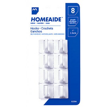 Homeaide Crochets en plastiques Blanc 1 x 2,5cm - Paquet de 8