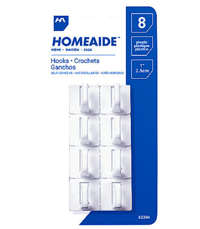 Homeaide Crochets en plastiques Blanc 1 x 2,5cm - Paquet de 8