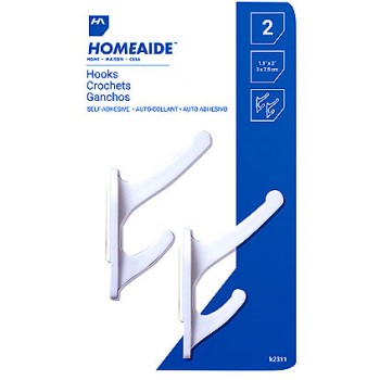Homeaide Crochets en plastiques Blanc 3 x 7,5cm - Paquet de 2