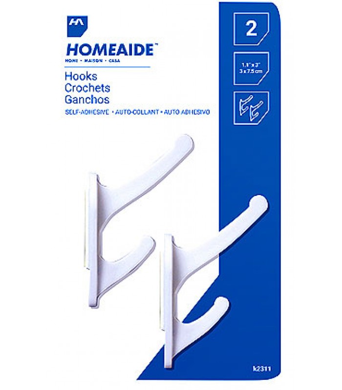 Homeaide Crochets en plastiques Blanc 3 x 7,5cm - Paquet de 2