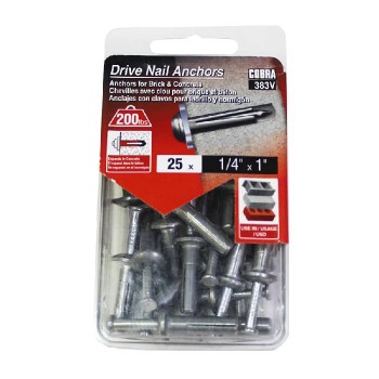 Cobra Cheville avec clou à béton - 1/4" x 1" - Paquet de 25