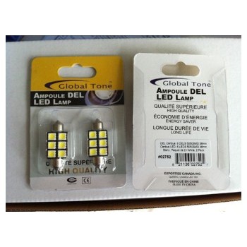 Global Tone DEL Canbus, 6 DELS 5050SMD 36mm, Blanc, Paquet de 2