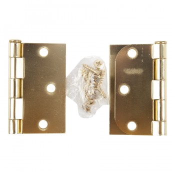 Door Hinge 3 in. x 3 in. Round & Square Corner 5/8 Brass Plated Steel - Pack of 2