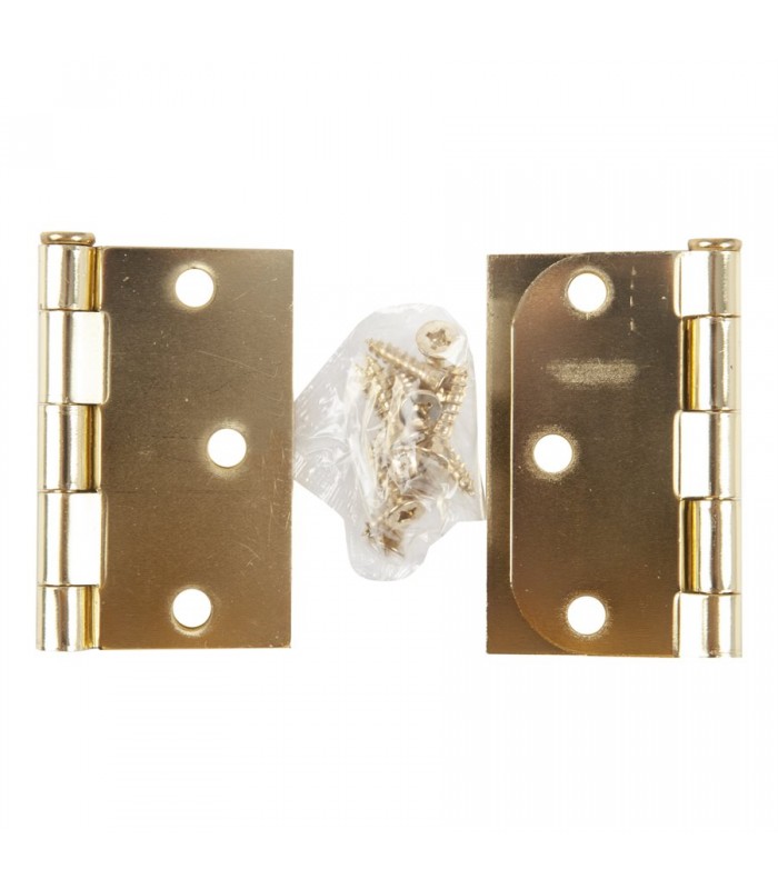 Door Hinge 3 in. x 3 in. Round & Square Corner 5/8 Brass Plated Steel - Pack of 2