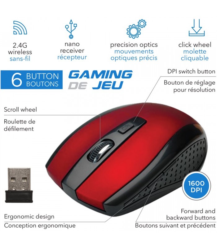 Souris optique de jeu sans fil 2.4G de eLink