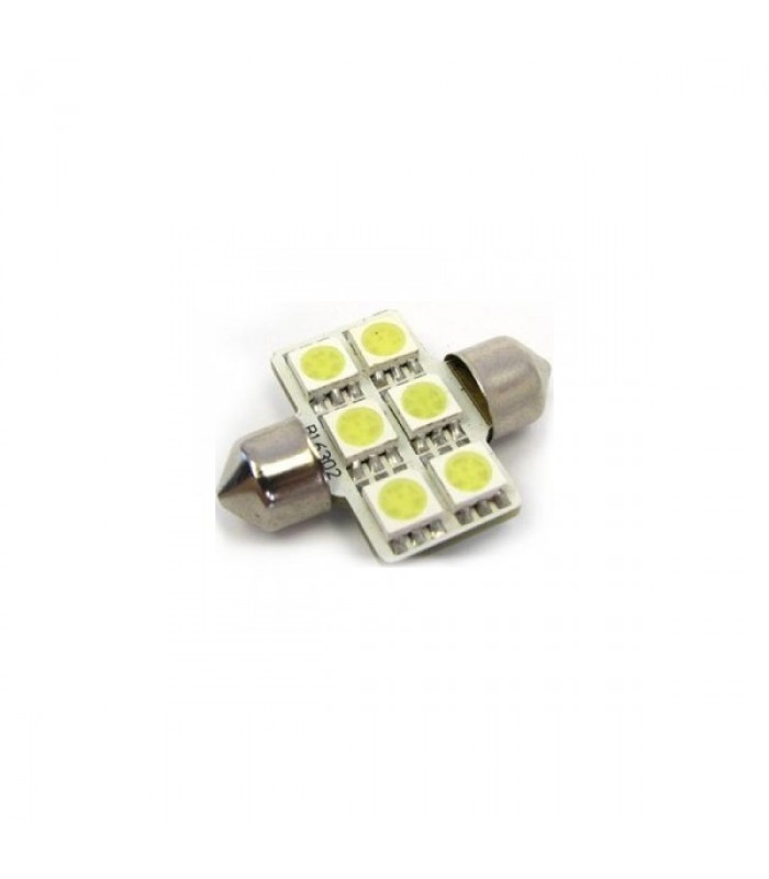 Global Tone Festoon 6-LED White for Cabin Dome Door Glove Box Light 12V 31mm - Pack of 2