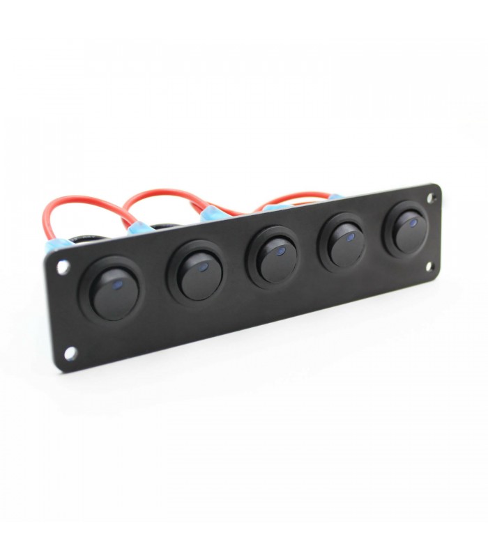 5 Gang Blue LED Rocker Switch Panel