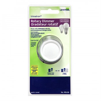 Leviton Rotary Dimmer White Led/Cfl Push On/Off 3Way 600W