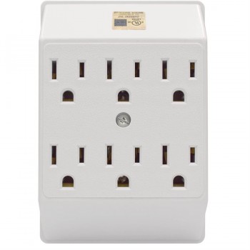 Lightway Grounded Wall Adapter 6-Outlet 3 to 3 Prong White
