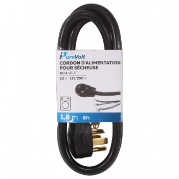 PureVolt Corde AC sécheuse SDRT 4/C 10 AWG - 1.8M - Noir