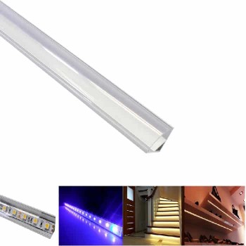 Rail de coin 45° en aluminium pour bande de lumière DEL - Couvercle transparent - 15 mm X 1 m