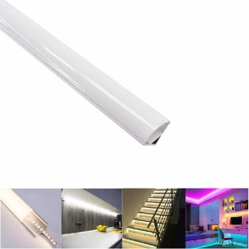 Rail de coin 45° en aluminium pour bande de lumière DEL - Couvercle givré - 15 mm X 1 m