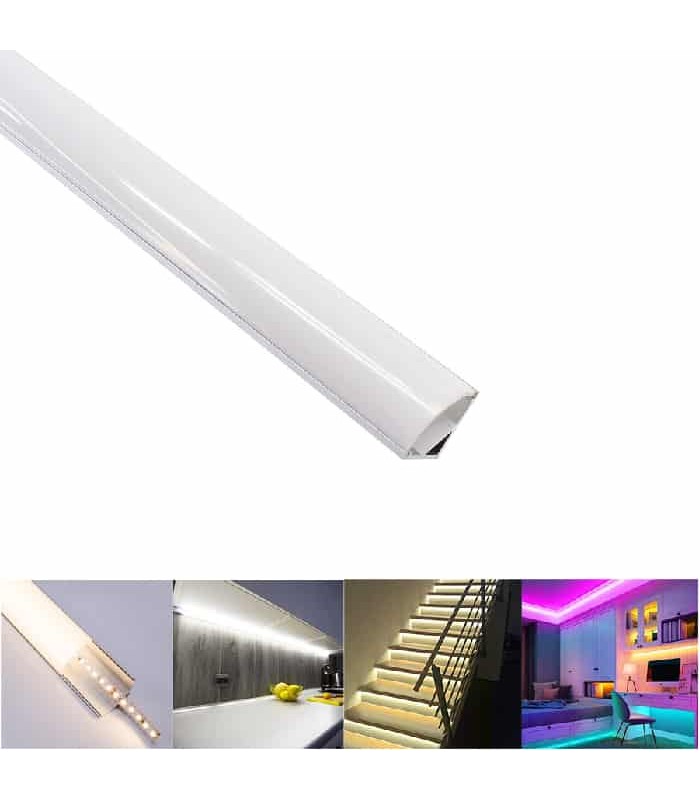 Aluminum Corner Rail for LED Strip Light - Frosted Cover - 15 mm X 1m
