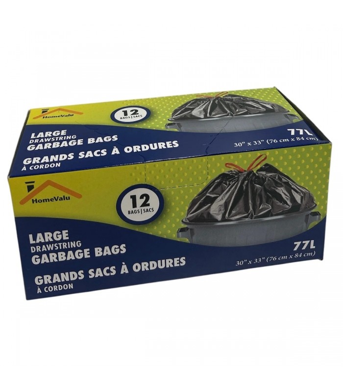 HomeValu Large Drawstring Garbage Bags - Pack of 12