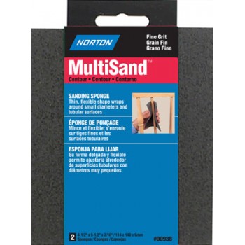 Norton Éponge de ponçage à contour fin, 4 1/2 po x 5-1 / 2 po x 3/16 po, paquet de 2