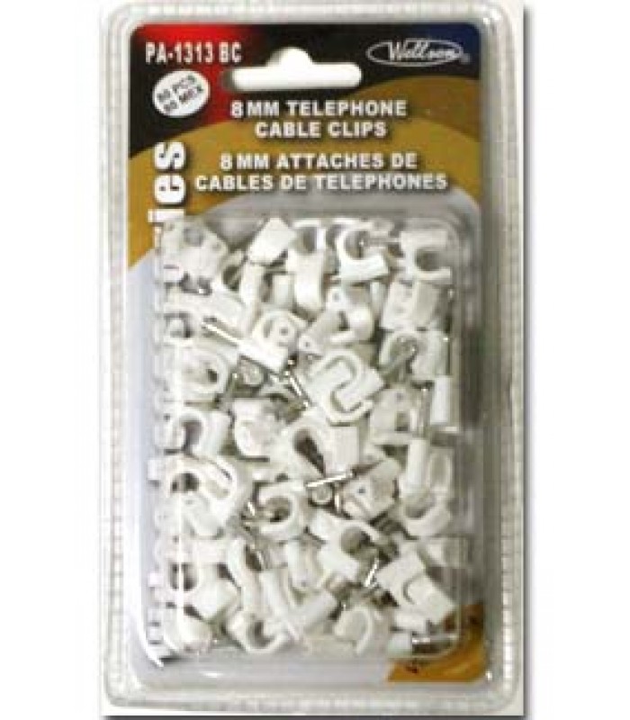 Wellson 8mm telephone cable clips white - 80pcs