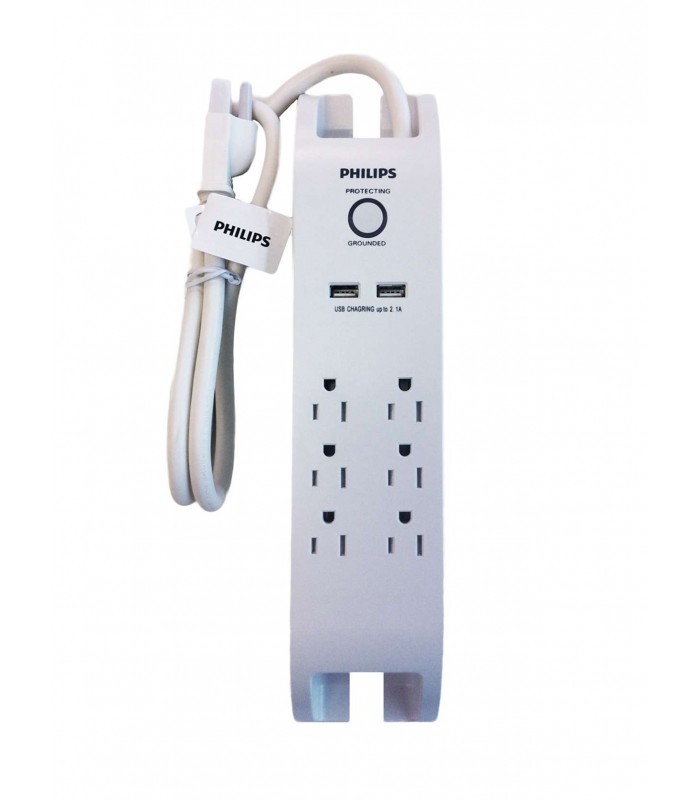 Philips  Home Office Surge Protector Home Office Surge Protector 6 outlets, 1000J, 2 USB Charging ports 