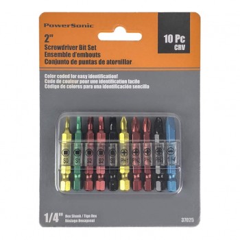 PowerSonic 10 Pc 2" CR-V Color Screwdriver Bit Set
