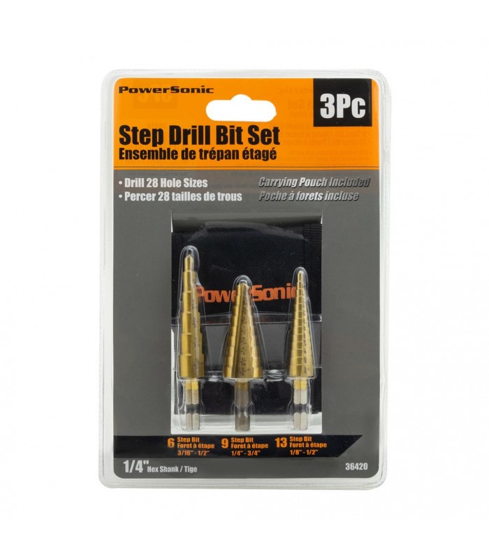 PowerSonic 3 Pc Step Drill Bit Set