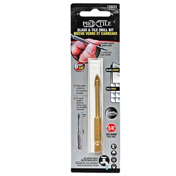 Pro-X-Tile Drill Bit Glass & Tile Cross 1/4 in x 80mm Carbide Tip 1/4 in. Shank