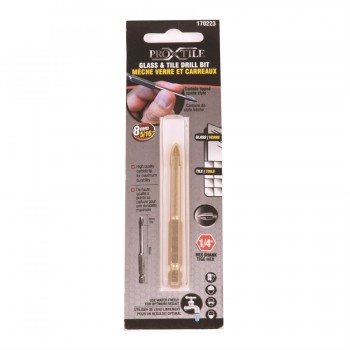 Pro-X-Tile Drill Bit Glass & Tile Cross 5/16 in x 80mm Carbide Tip 1/4 in. Shank