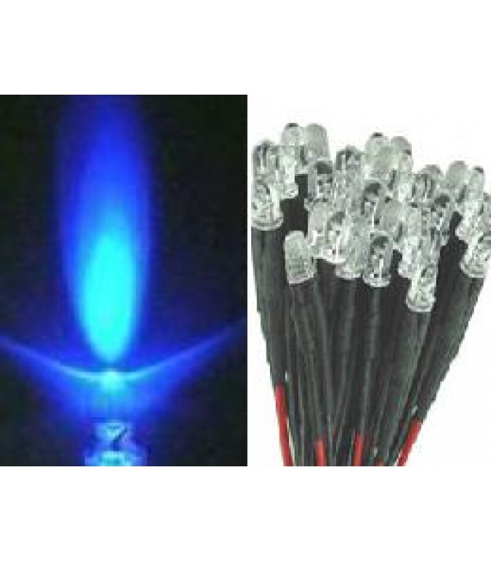 LED 5mm White 25cm PRE WIRED BLUE Bulb Light Set 12V - Pack of 5