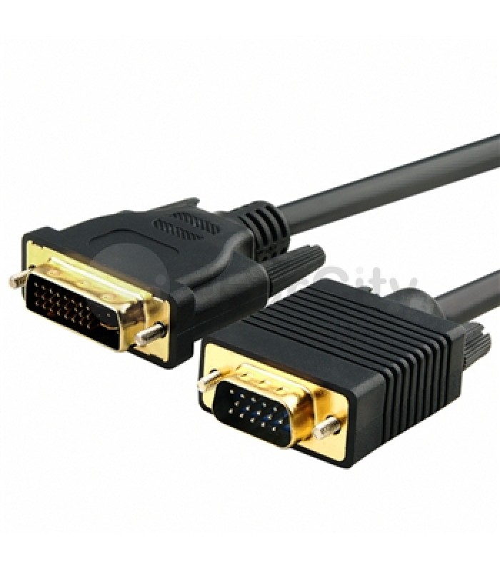 TopSync 6Ft Black DVI-I 24+1 Male To VGA 15-Pin Male Cable Gold Plated