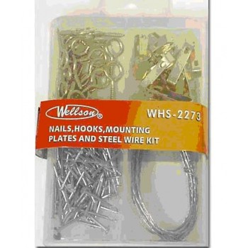 Nails, hooks, mounting plates and steel wire kit