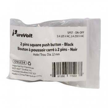 PureVolt Bouton à poussoir (Carré) Noir 3 A 125 VAC