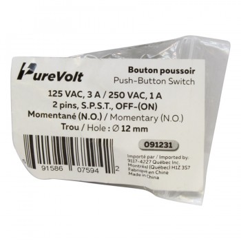 PureVolt Interrupteur à bouton poussoir momentané - S.P.S.T - N.O. - 125 V/250 V - 3 A/1 A - Bleu