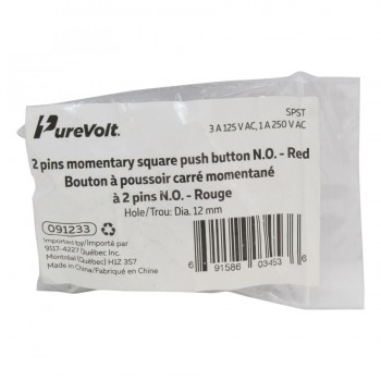 PureVolt  Push Button (Square) Red 3 A 125 Vac