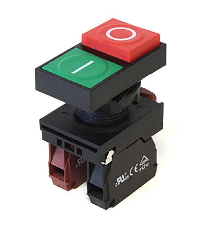 Momentary Double Push Button Switch - Flush Head - N.O./N.F. - Green and Red