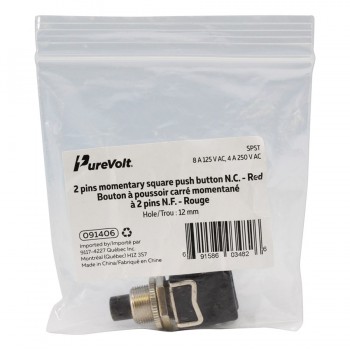 PureVolt Round Momentary Push Button Switch - N.C - 125V - 8A - Black