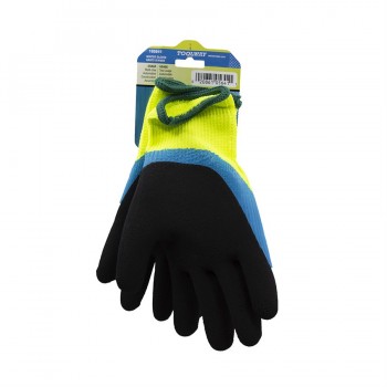 TWXpert Gloves Winter Work Knitted Polyester with Terry Lining Latex Palm Neon Green / Blue / Black - Large