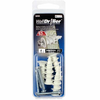 Cobra Anchors Self-Drilling Nylon Anchor with Screws for Hollow Wall - # 8 X 1-1/2 in- Pack of 4