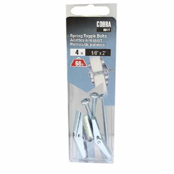 Cobra Anchors Spring Toggle Bolt 1/8" X 2" with Screws - Pack of 4