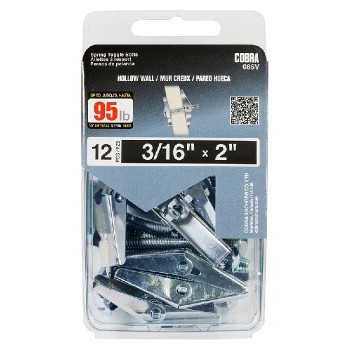 Cobra Anchors Spring Toggle Bolt 3/16 in X 2 in with Screws for Hollow Wall - Pack of 12