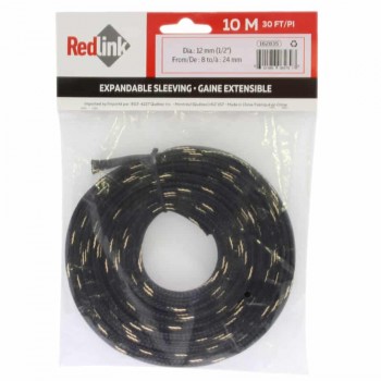 RedLink Gaine extensible tressée - Diamètre de 12mm (1/2") - 10m - Noir et Or