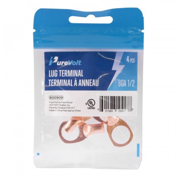 PureVolt 8 AWG Lug Terminal for 1/2" Screws - Pack of 4