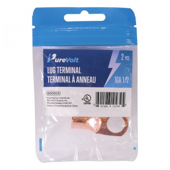 PureVolt 1 AWG Lug Terminal for 1/2" Screws - Pack of 2
