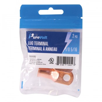 PureVolt 1/0 AWG Lug Terminal for 5/16" Screws - Pack of 2