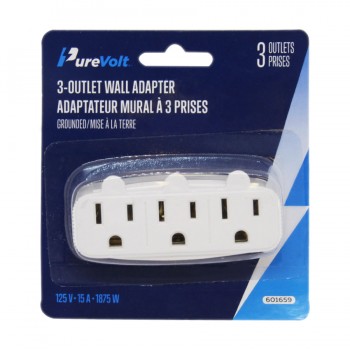 PureVolt Power Strip with 3 Sockets - 125V - 15A - White